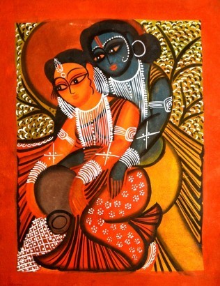 Radha Krishna Kalighat Painting