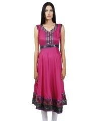 Trend Sleeveless Long Pink Rayon Anarkali Kurti