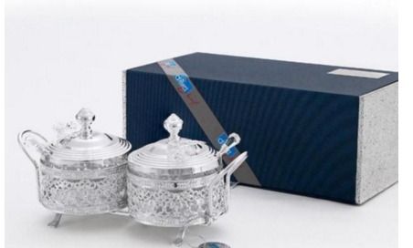 Beautifully Carved Silver Plated Condiment Set