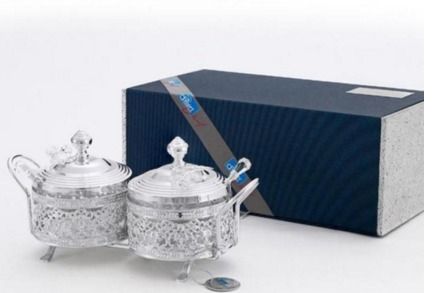 Beautifully Carved Silver Plated Condiment Set