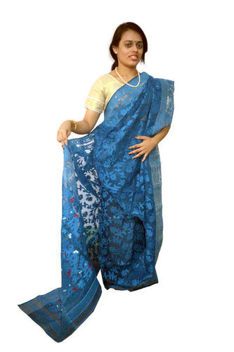 Blue Dhakai Jamdani Saree