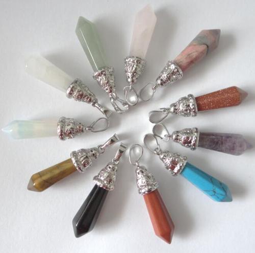 Fancy Gemstone Rock Crystal Healing Point Chacra Pendants In Silver Plaing