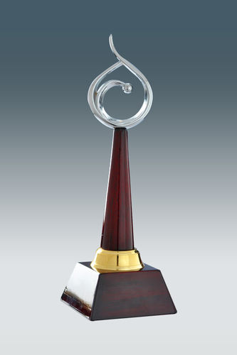 Achievement Trophy with Wooden Column and Abstract Crown ( GK 829 ) 