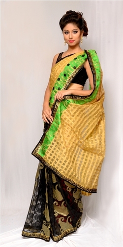 Fancy Muga Color Silk with Black Jamdani Saree