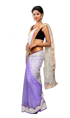 Violet and White Brasoo Saree