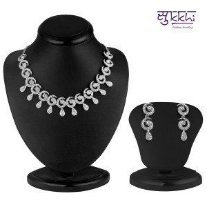 Glimmery Rhodium Plated AD Stone Necklace Set 