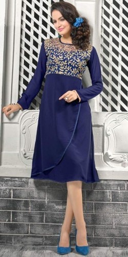 Shop Online Party Wear Kurti Fancy Faux Georgette in Navy Blue : 182931 -