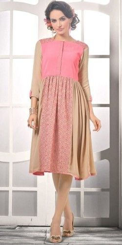 Pink And Beige Georgette Kurti