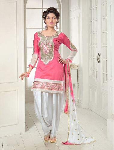 Exclusive Embroidered Designer Pink And Off White Patiyala Suits 