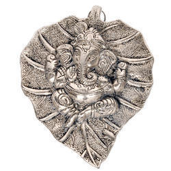 White Metal Leaf Ganesha Idol Wall Hanging