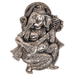 White Metal Lord Ganesha Sitar Idol