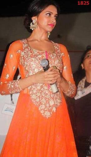 Orange Net Anarkali Suit