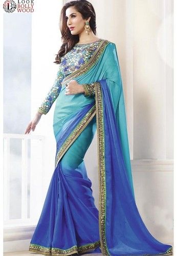 Ethnic Sky Blue Designer Saree