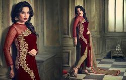 Velvet Designer Suit - Premium Cotton Fabric, Variegated Sizes & Designs, Exclusive Embroidery for Events