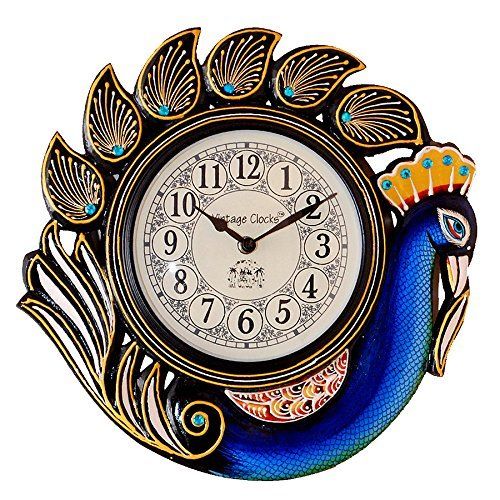Vintage Clock Peacock Blue Wall Clock