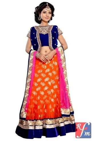 Orange With Rani Color Net Designer Lehenga