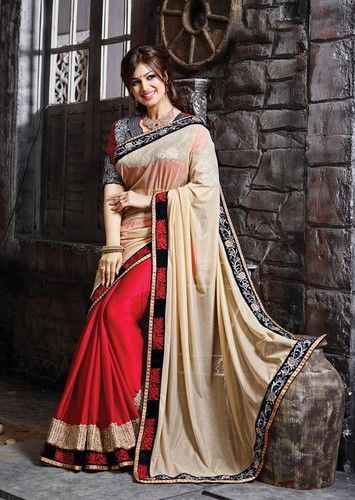 Red with Beach Color Designer Saree