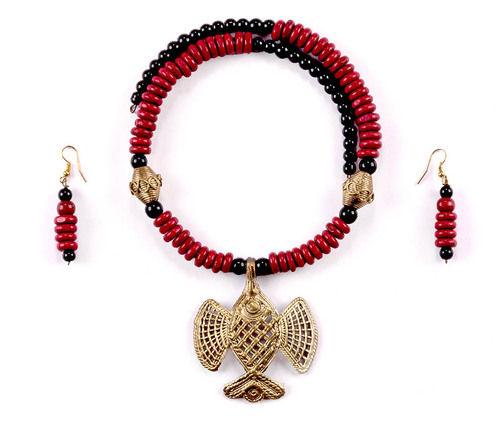 Designer Dokra Necklace With Ear Rings