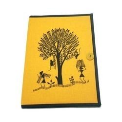 Warli Print Cloth File Folder With Button