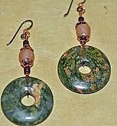 Moss Agate And Copper Earrings