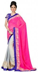 Pink Grey Color Georgette Saree