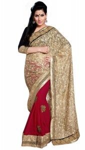 Rani Color Georgette Wedding Saree