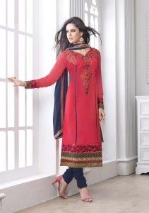 Tomato Red Coloured Semi Georgette Suit