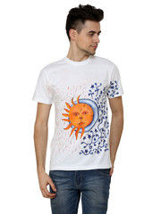 Hand Painted Sun And Moon White T Shirts