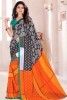 Porland Orange and Black Faux Georgette Casual Printed Saree