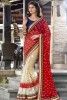Rose Madder Red and Papaya Whip Yellow Faux Georgette Brasso Sarees