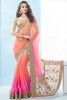 Coral Pink and Rose Pink Chiffon Embroidered Party Saree