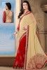 Rose Madder Red And Wheat Brown Faux Georgette Embroidered Festival Saree