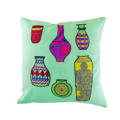 Embroidered Decorative Pots Cushion Cover