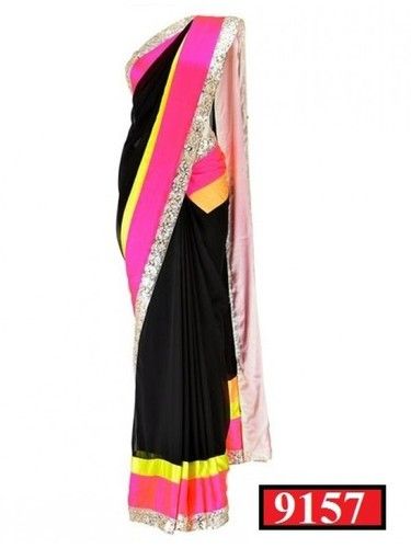 Designer Black And Pink Georgette Sarees