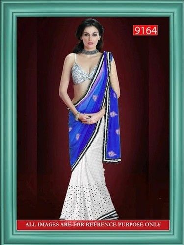 Designer Blue And White Georgette Sarees