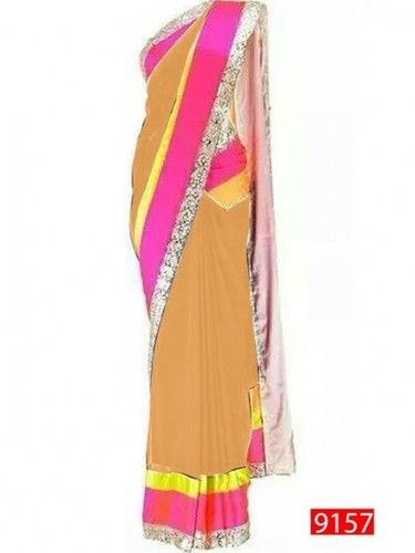 Designer Cream And Pink Georgette Sarees