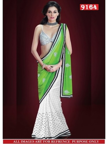  डिजाइनर जॉर्जेट साड़ी (हरा और सफेद) 