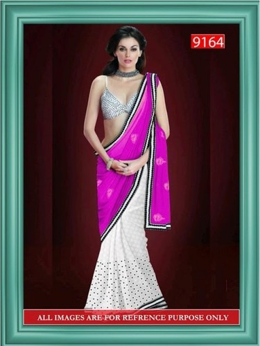 डिज़ाइनर जॉर्जेट साड़ी (पिंक (गुलाबी और सफ़ेद)