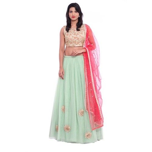 Beige And Pista Green Lehenga Set