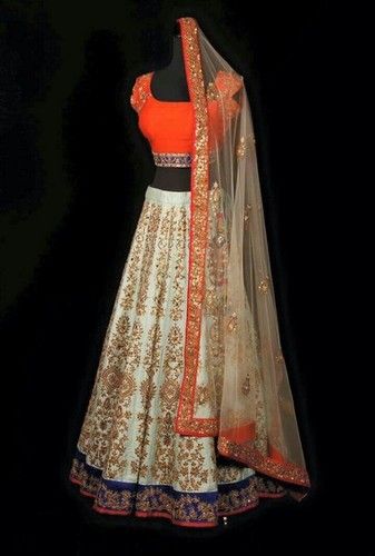 Intricate Hand Work Lehenga On Raw Silk