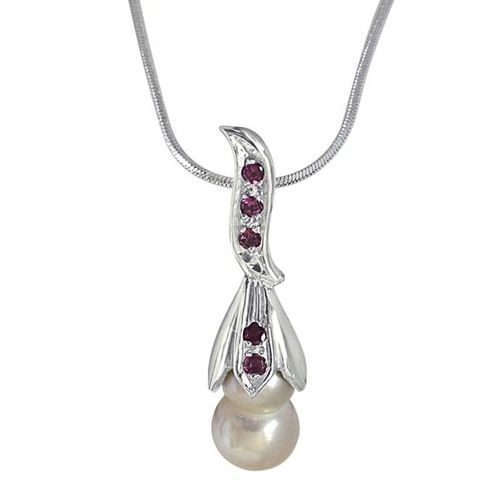 Rare Twin Pearl Silver Pendant With Pink Rhodolite