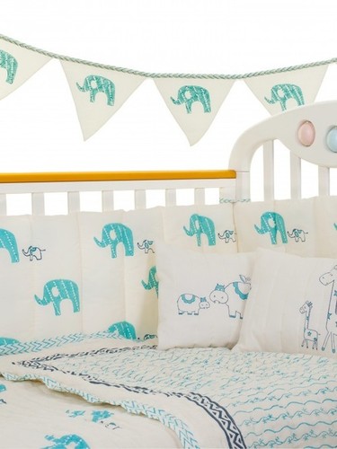 Organic Aqua Elephant and Baby Quilted Blanket