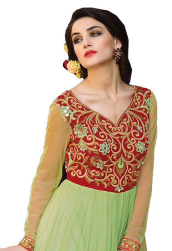 Green Net With Velvet Floor Length Anarkali Salwar Kameez