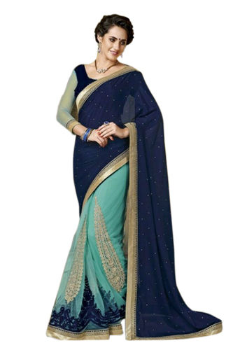 Designer Half-Half Saree In Chiffon And Net