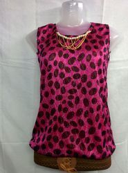 Pink Color With Black Dotted Party Wear Western Top