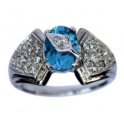 Blue Topaz And Zircon Ring