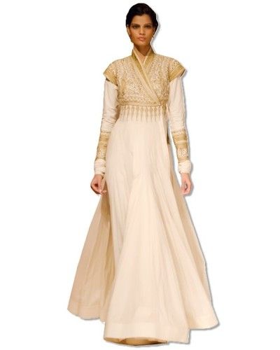 Embroidered Off White Floor Length Dress