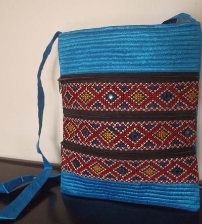 Hand Embrodered Ipad Mini Sleeve Sling Neon Blue Bag