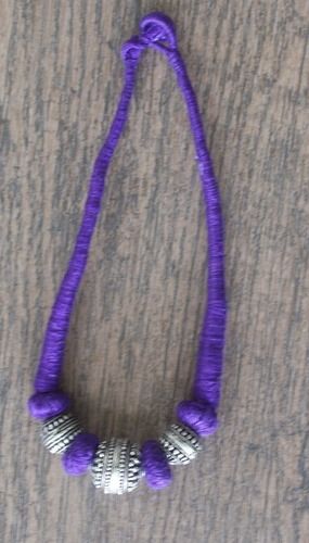 Metal And Thread Work In Purple Necklace