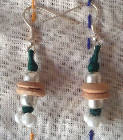 Wooden Beads Cotton Thread And Beaded Earrings